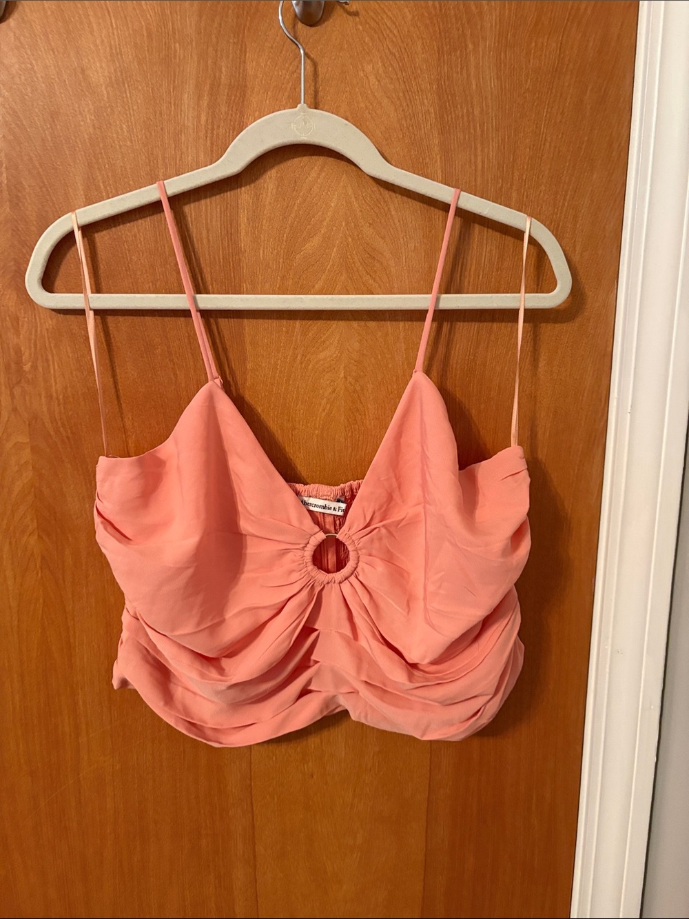 Abercrombie & Fitch Coral Pink Ruched Ring-Front Camisole